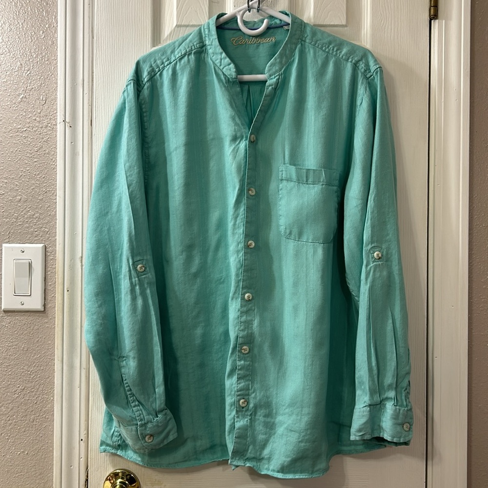 Caribbean Long Sleeves, Button Down Shirt, Mint Green, XL
